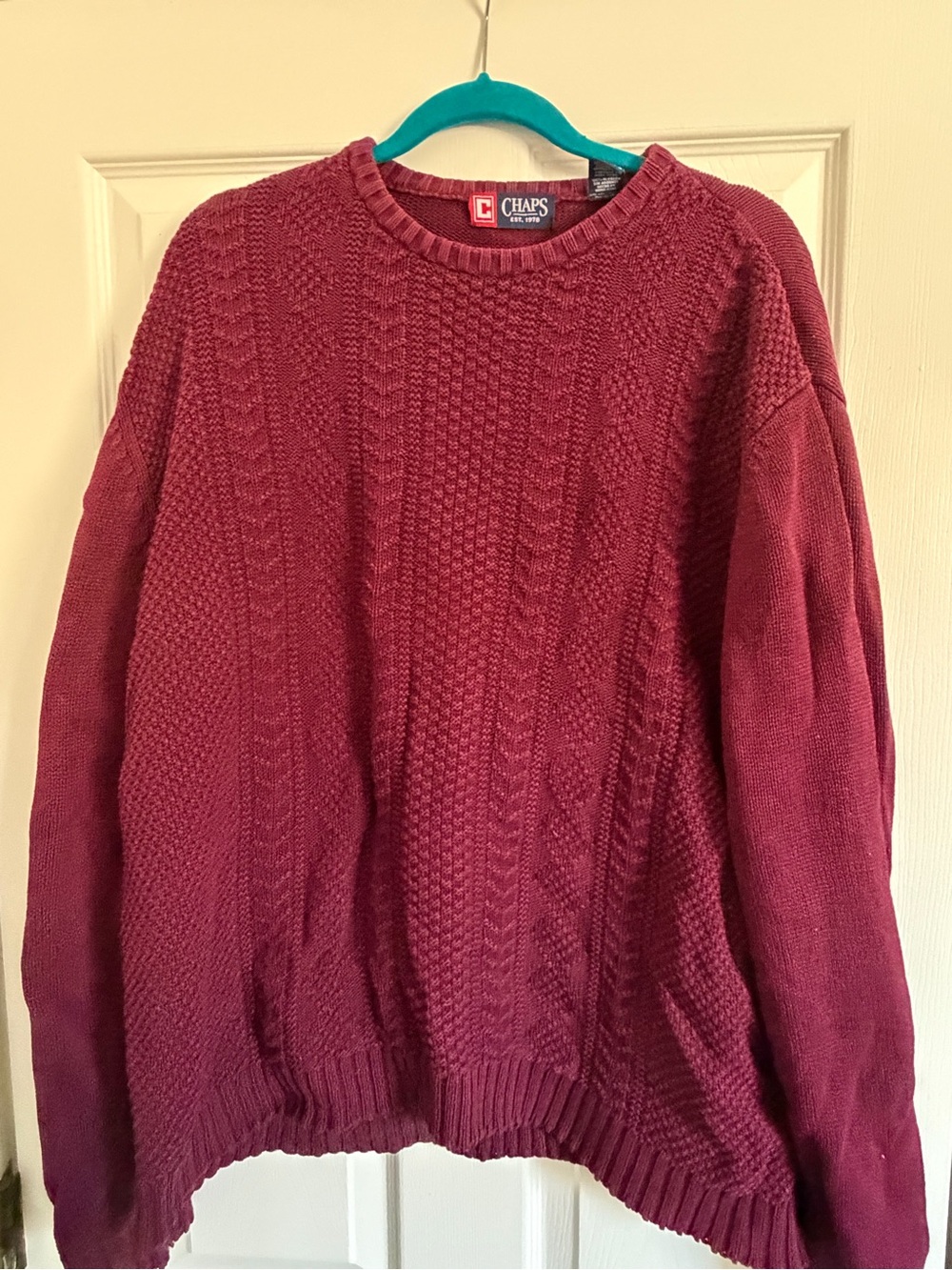 Chaps Men's Crewneck Cable Knit Sweater - Burgundy